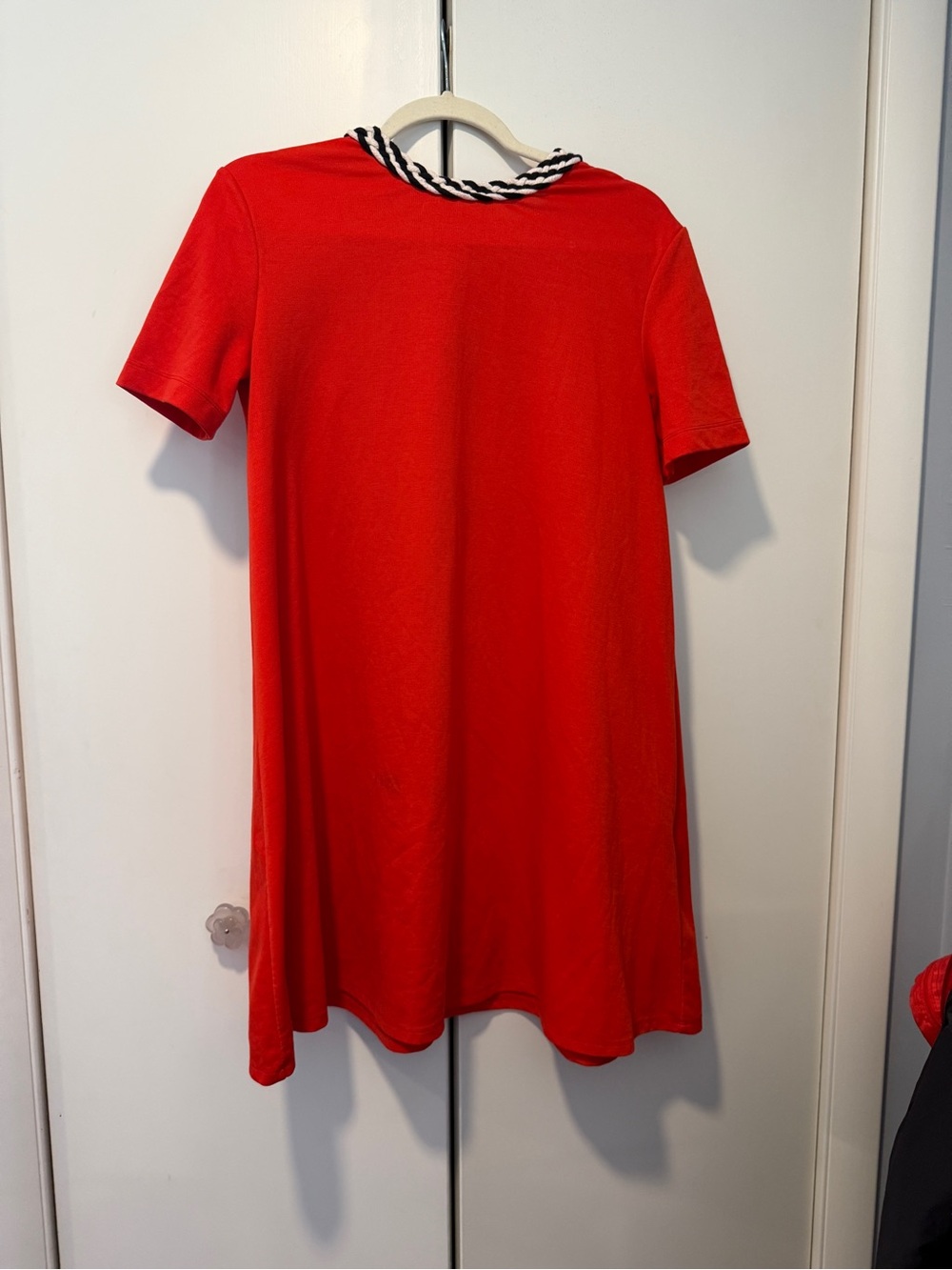Zara Red Short Sleeve A-Line Dress with Striped Collar